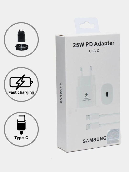 Зарядное устройство 25W / 45W PD USB-C, с кабелем Type-C, быстрая зарядка