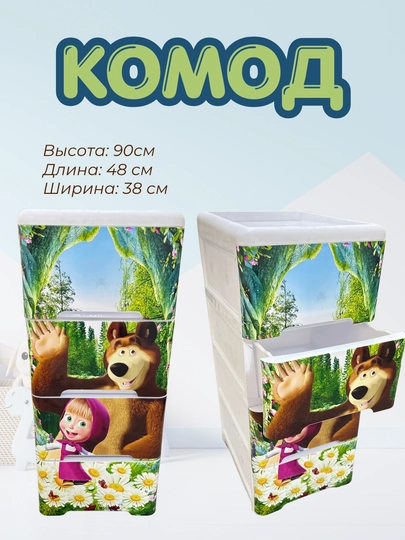 Детский комод с мульт героями 4 секции пластиковый шкаф — BMSS-KOMODDETSKIY-ЗЕЛЕН