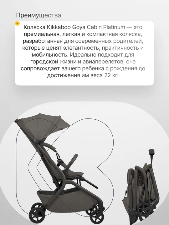 Коляска  Kikka Boo Goya Platinum Noir, складная, поворот 360°, до 22 кг, 0м+