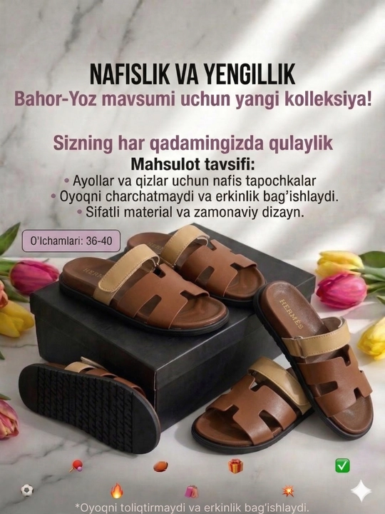 Ayollar va qizlar uchun Hermes shippaklari, yozgi shippaklar, kichik o‘lchamda