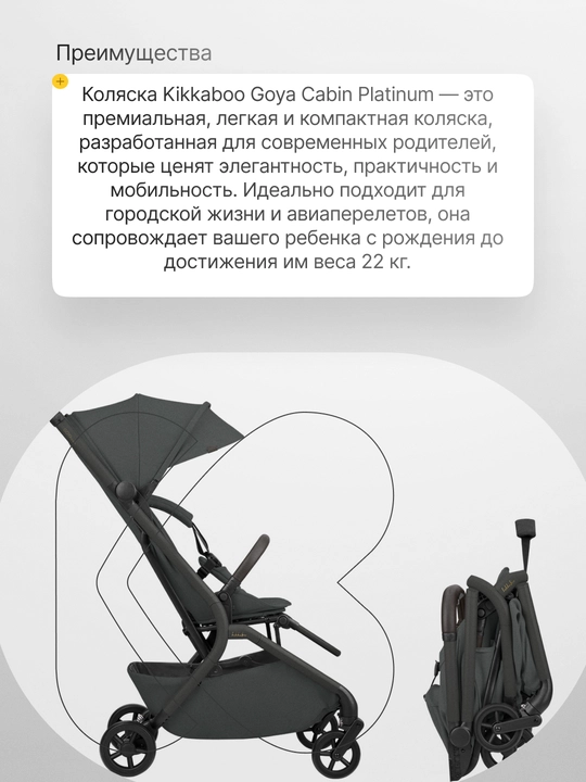 Коляска  Kikka Boo Goya Platinum Noir, складная, поворот 360°, до 22 кг, 0м+