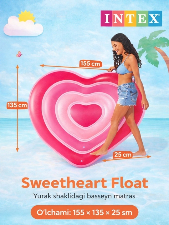 Intex puflanadigan suzish matasi,135x155sm,100kg gacha ko'taradi,Intex matras - 