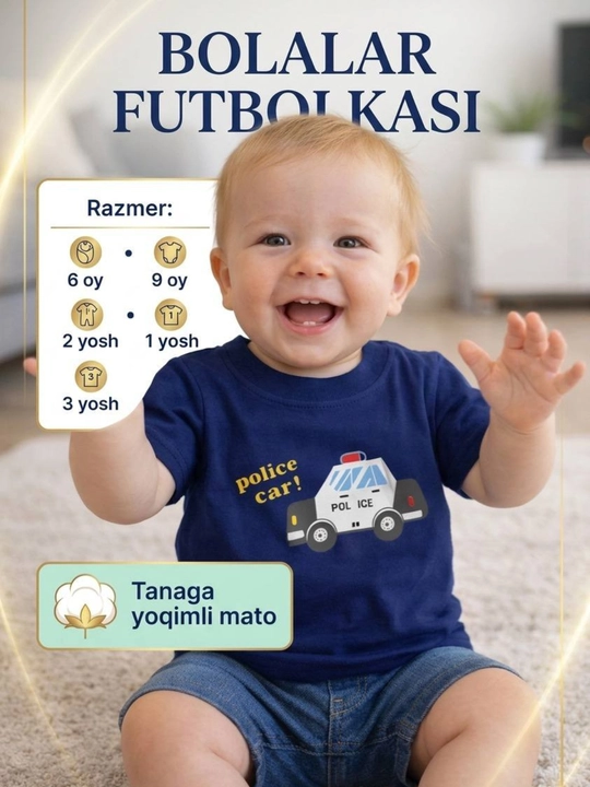 Bolalar futbolkasi, o‘g‘il bolalar uchun futbolka, 9 oydan 3 yoshgacha - 