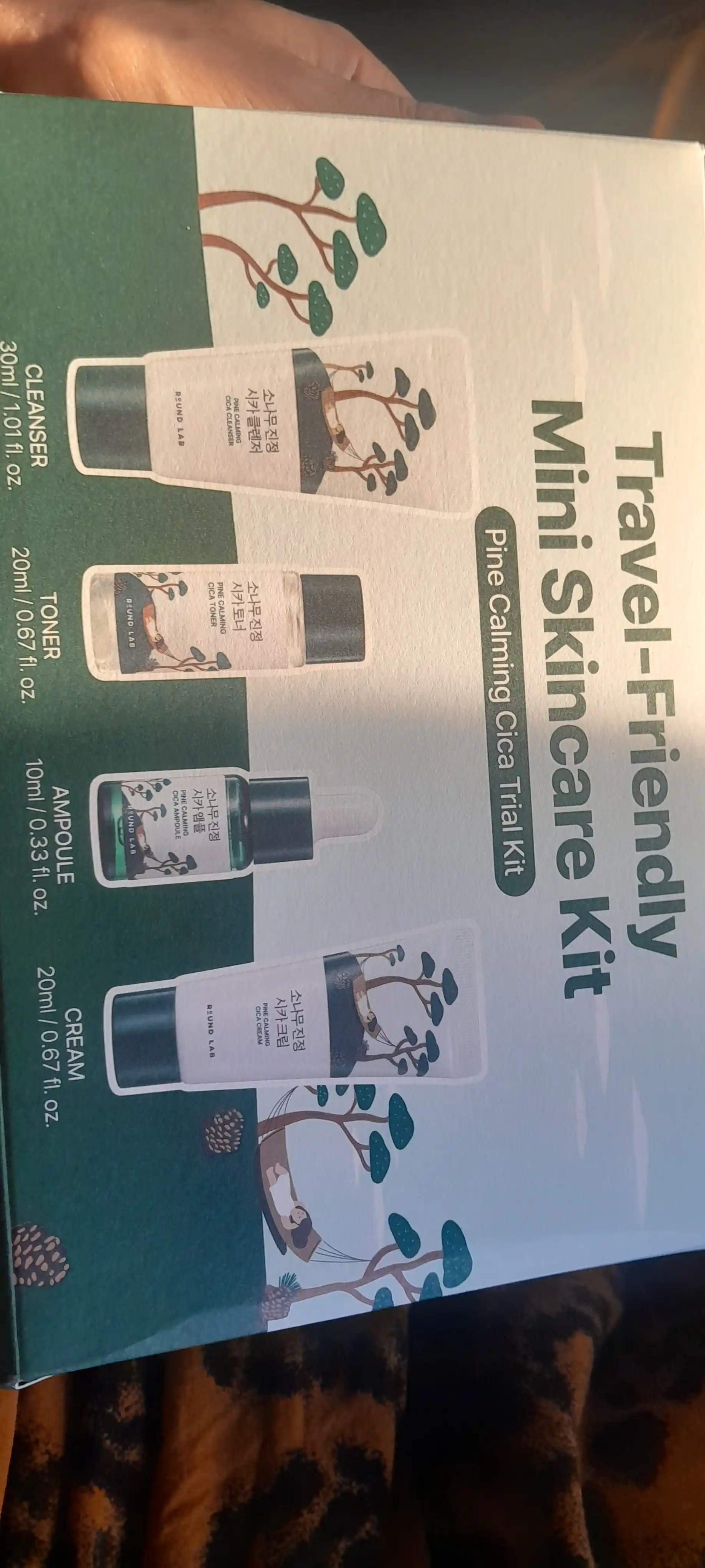 ROUND LAB yuz miniatyuralari sayohat to'plami, Pine Calming Cica Trial Kit, 4 dona