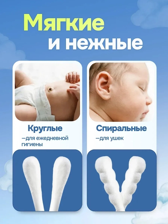 Детские ватные палочки ухочистки спиральные и ложечные безопасные гипоаллергенные 200 шт