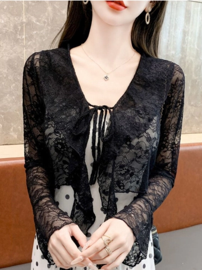 Ayollar uchun to‘rli kardigan, uzun yengli yozgi model