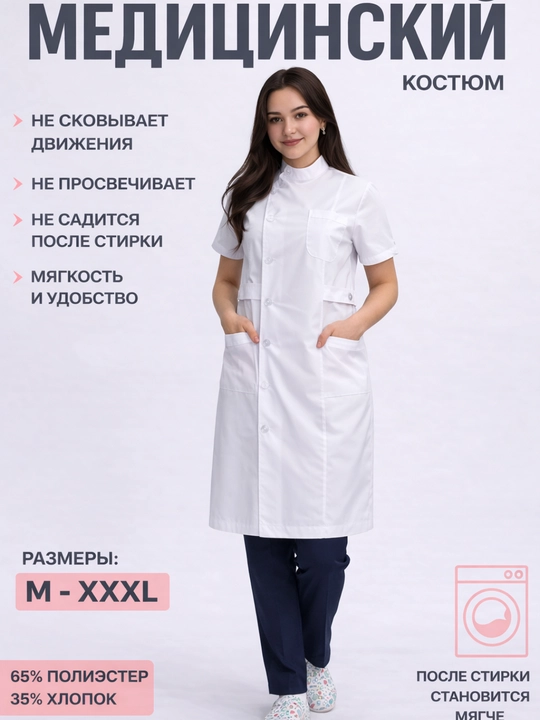 Tibbiy oq xalat (klassik model) - 