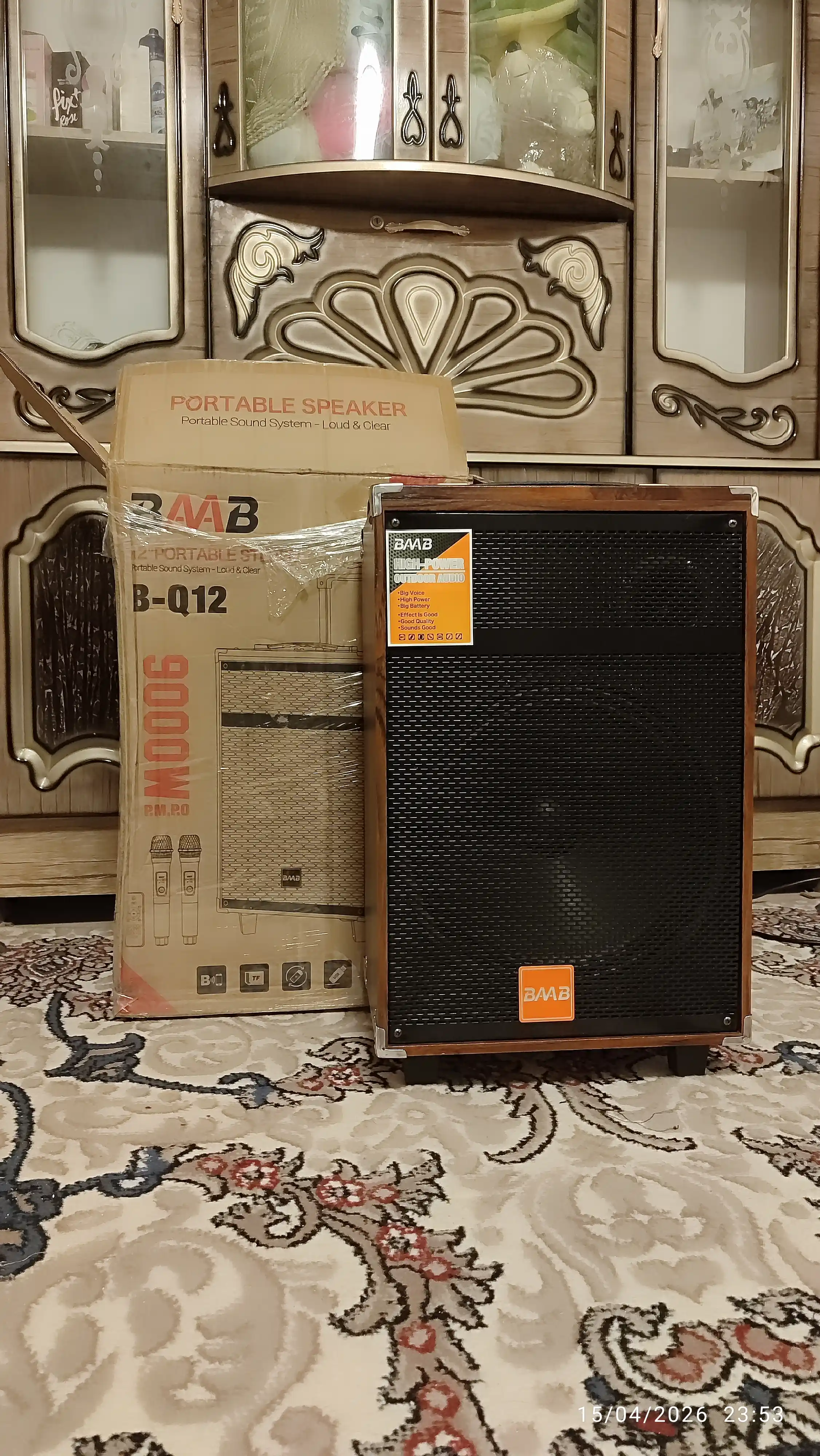 Портативная колонка B-Q12 , караоке Bluetooth с микрофоном и пультом, беспроводная bq12