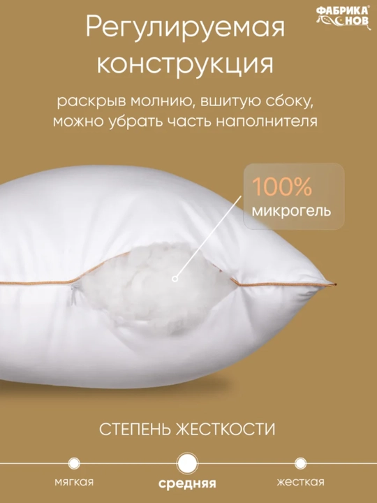 Подушка  для сна, микрогель, мягкая, гипоаллергенная, ФС Royal, 50х70 см