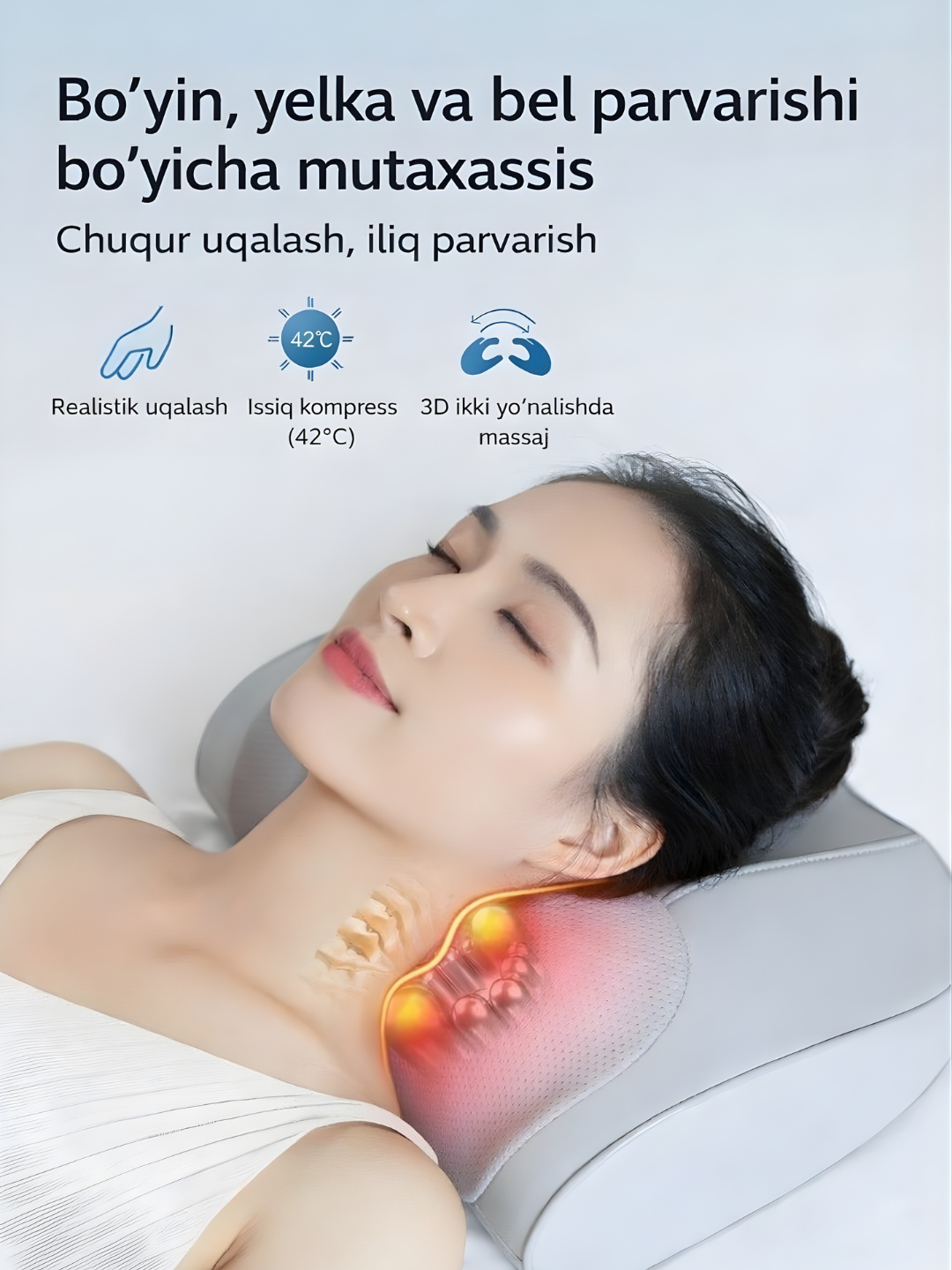Isitish funksiyasiga ega bo‘yin, yelka va beldagi og‘riqni qoldirish uchun massaj yostig‘i - 