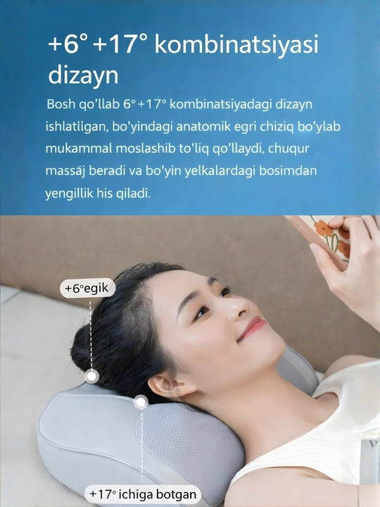Isitish funksiyasiga ega bo‘yin, yelka va beldagi og‘riqni qoldirish uchun massaj yostig‘i
