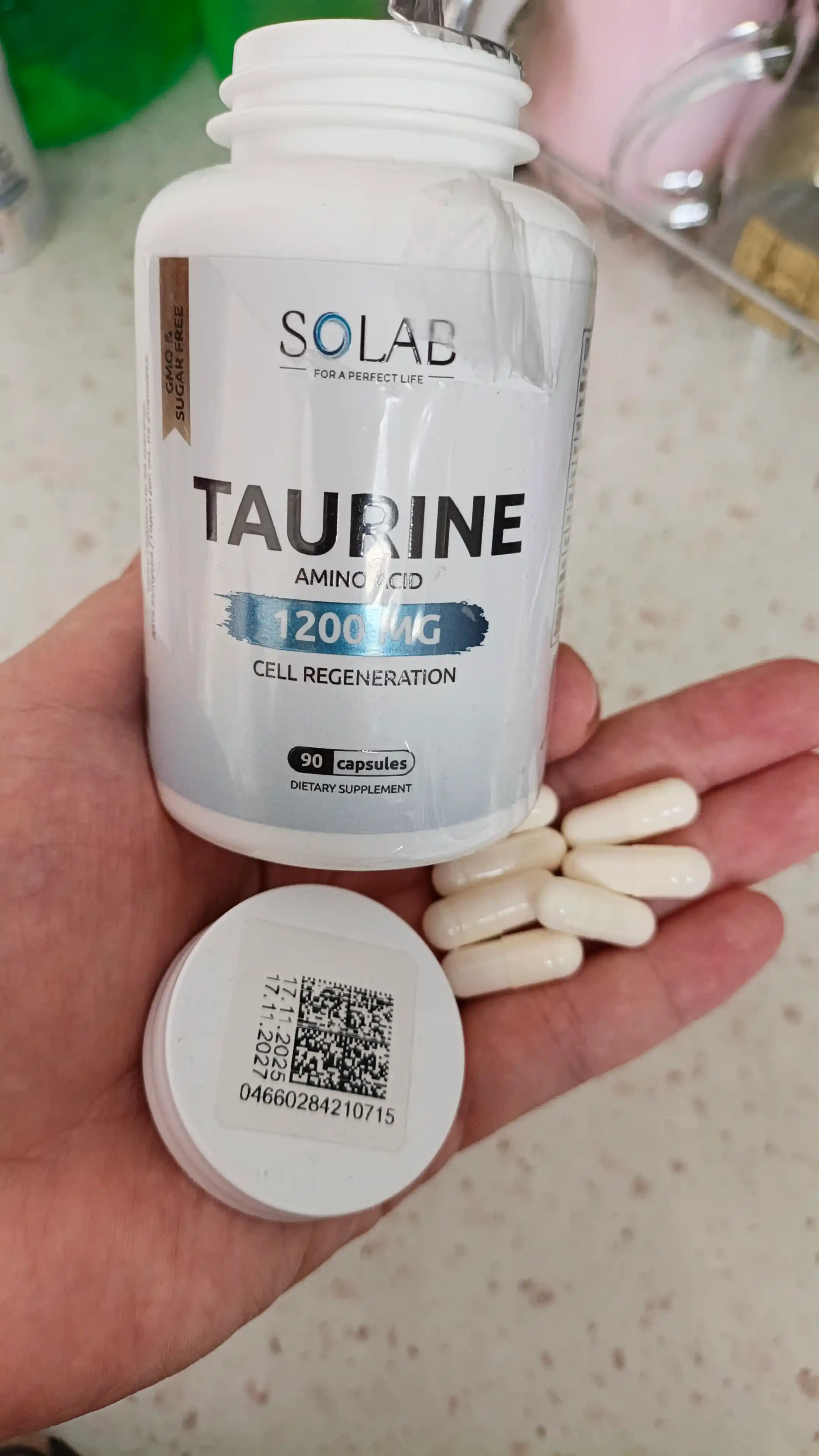 Таурин, SOLAB, 1200 мг, 90 капсул