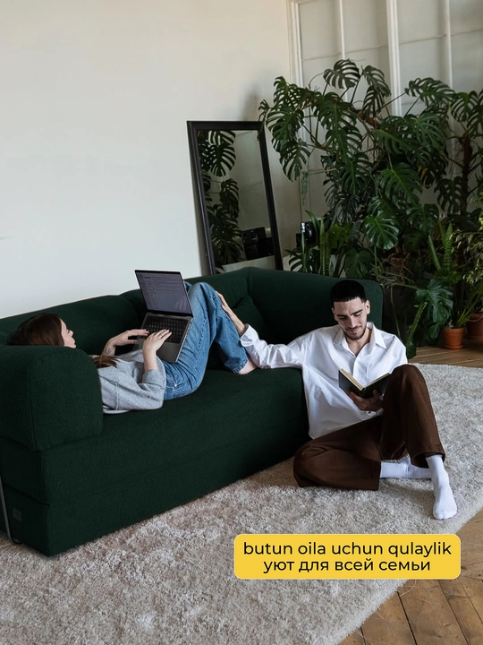 Teddy karkassiz divan-krovat, 3 tasi 1 da divan-transformer, yigʻiladigan divan