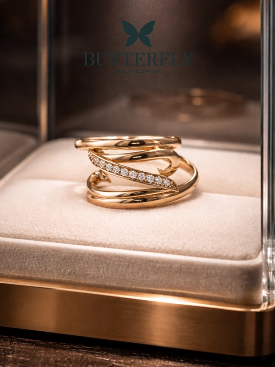 Ayollar uchun oltin uzuk, 10 xil modelda, SET6U, 585 probali oltin, BUTTERFLY GOLD