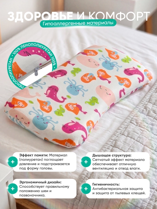 Memory Cloud bolalar yostiqchasi 25×45×3sm, yangi tugilgan chaqaloqlar uchun ortopedik