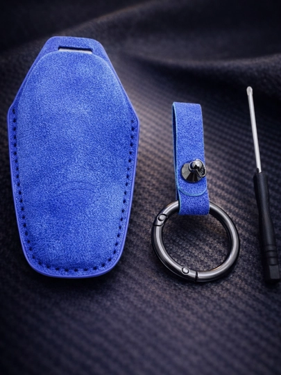 Чехол для ключа BYD  (материал бархат) кейс для пульта, с брелоком key case — AUTOH-BYDPULTCHEXBOLT-СИНИЙ