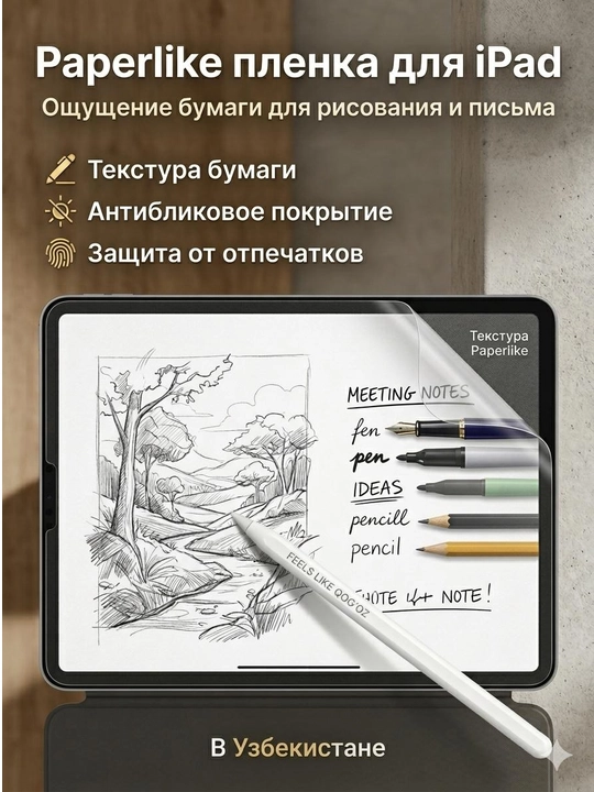 IPad uchun Paperlike plyonkasi, qog‘oz teksturasi, chizish va yozish uchun - 