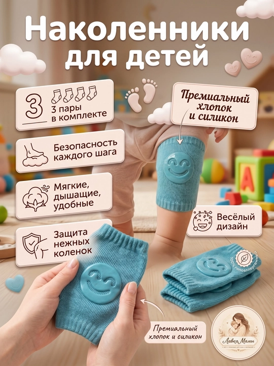 3 пары, Наколенники детские для ползания - 