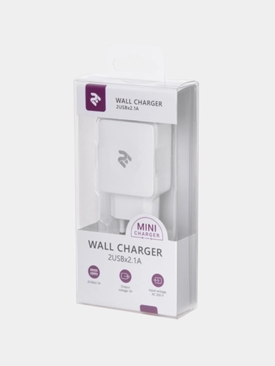 Сетевое зарядное устройство 12W, 2E WALL CHARGER 2 USBX2.1 A, белый