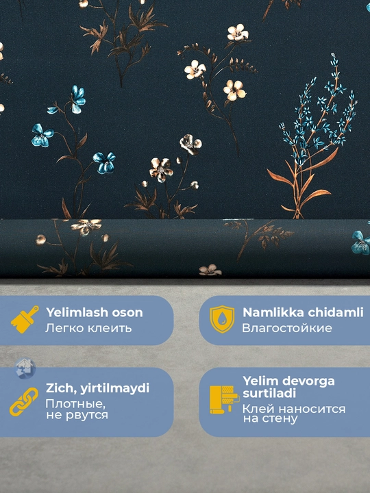 Обои для стен Herbarium флизелин виниловые, моющиеся, для ремонта и декора