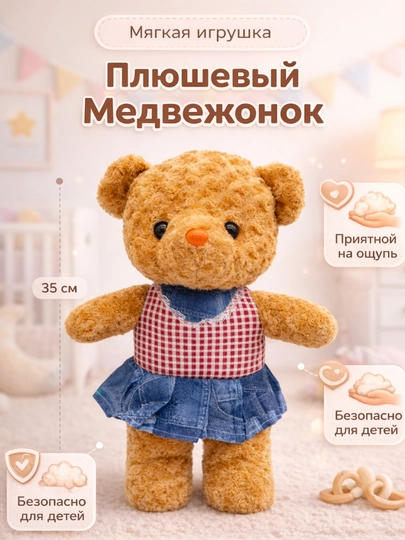 Мягкая игрушка мишка в одежде, плюш для детей — NINEST9-AYIQKIYMLI-КОРИЧН-ayqkiy2