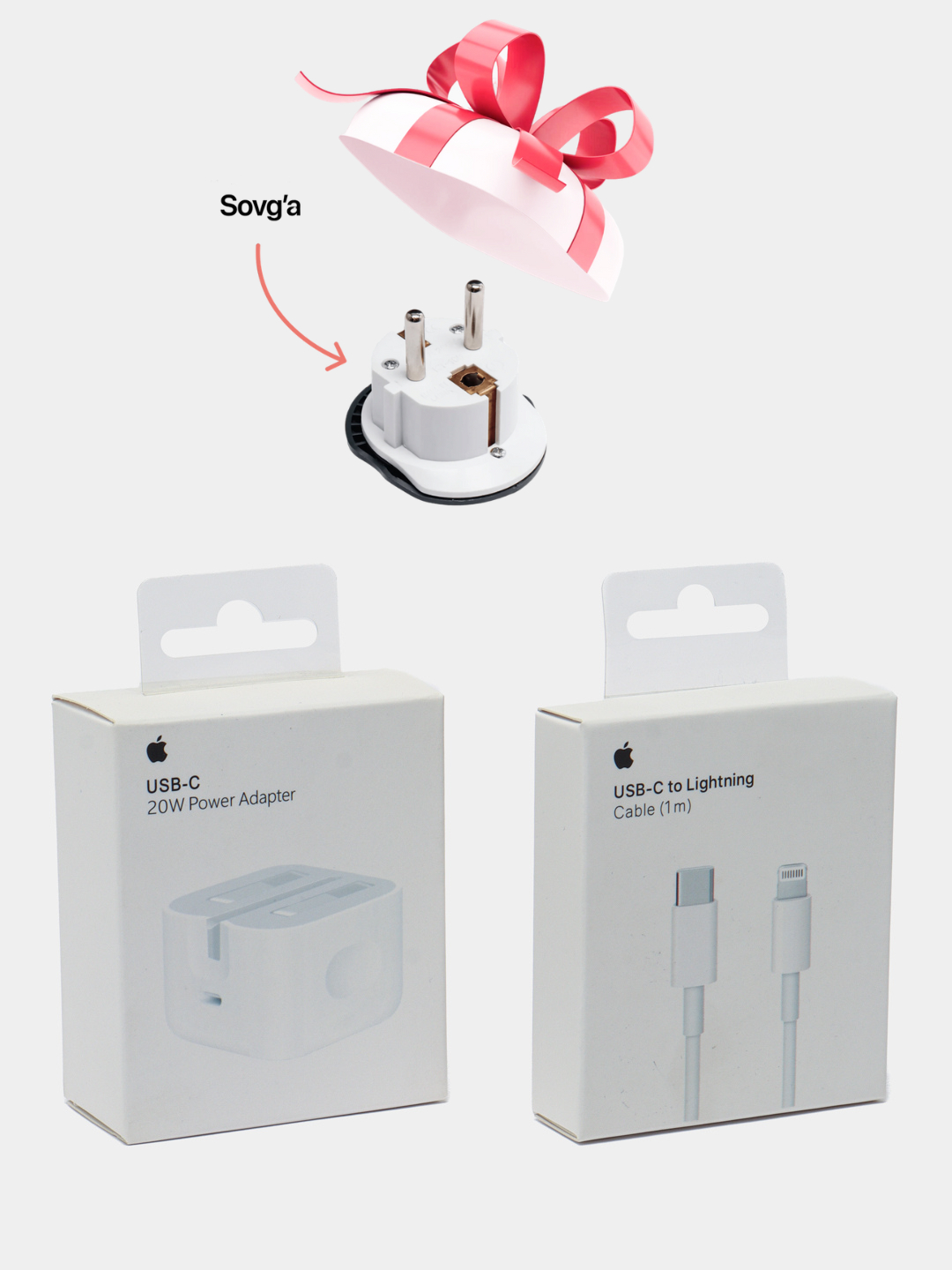 Lightning kabeli bilan iPhone uchun 20 Vt quvvatlash qurilmasi, sovg‘a sifatida o‘tkazgich, 1 yillik kafolat