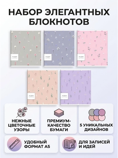 Комплект тетрадей ФЕНИКС+ 48 л, клетка, 5 шт, Мильфлёр А5+ — БЕТА-70917