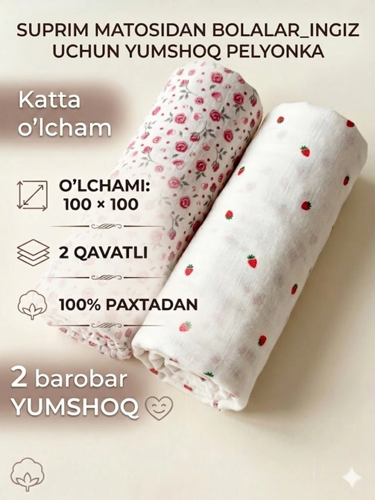 Chaqaloqlar uchun yumshoq pelyonka pled-100*100sm - 