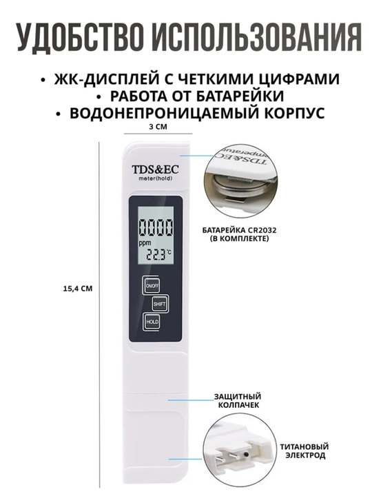 TDS метр HM Digital AquaPro AP-1, солемер, тестер качества воды