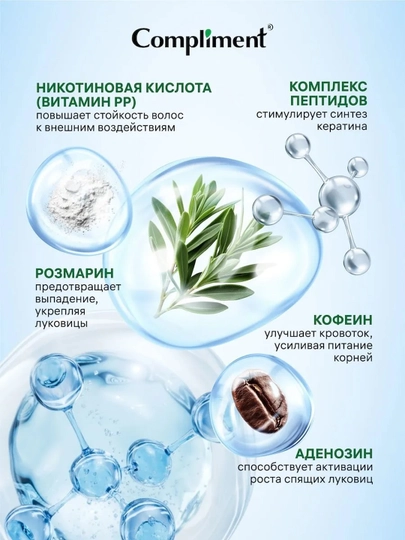 Compliment soch o'stirish uchun zardob, Rozmarin va Nikotin kislotasi bilan, 110 ml