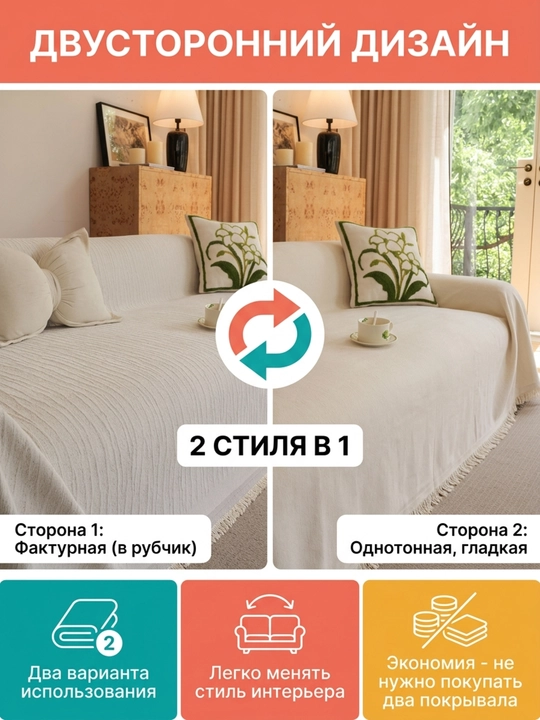 Плед-накидка на диван и кресла, универсальный чехол для мебели, покрывало 230х180 см