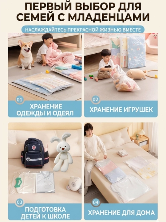 Вакуумный пакет для хранения вещей и одежды с вешалкой на 5 ячеек,Подвесной,многоразовый