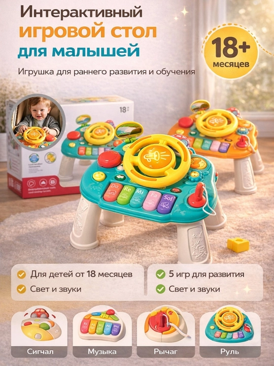 Bolalar uchun interaktiv rivojlantiruvchi o‘yinchoq musiqali pianino, telefon, stolcha 18+