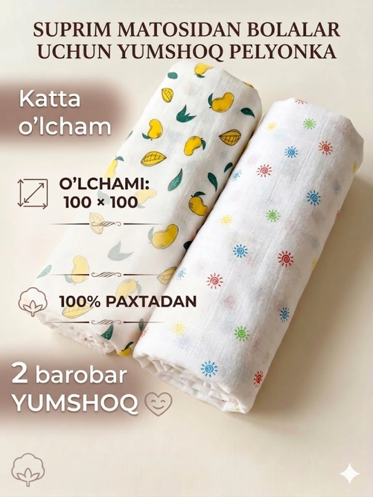 Chaqaloqlar uchun yumshoq pelyonka pled-100*100sm - 