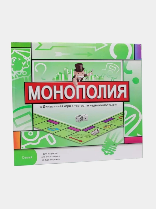 Stol o'yini monopoliya, klassik o'yin. Bolalar va kattalar uchun