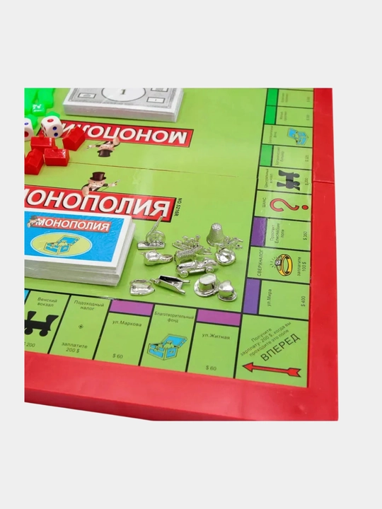 Stol o'yini monopoliya, klassik o'yin. Bolalar va kattalar uchun