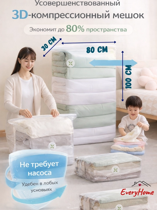 Вакуумный пакет для хранения вещей и одежды с вешалкой на 5 ячеек,Подвесной,многоразовый