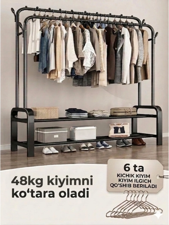 Kiyim uchun polga ilgich, poyabzal tokchali, metall, veshalka - 