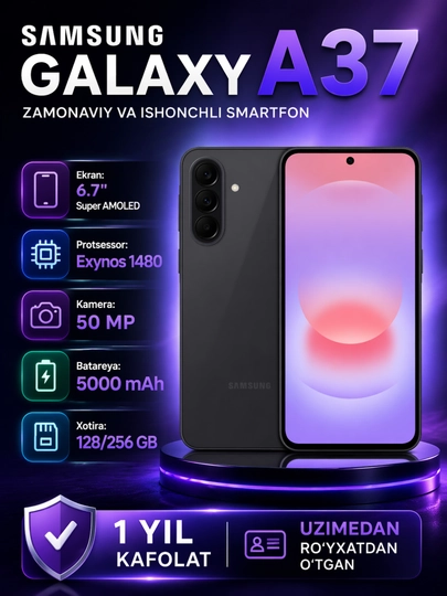 Samsung Galaxy A37 5G, Super AMOLED, 120 Гц, HD 4K, камера 50 Мп, 5000 мАч — 4447-A3777-ТЕМНСЕР-6/128