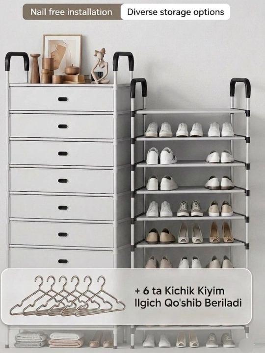 Kiyim uchun polga ilgich, poyabzal tokchali, metall, veshalka - 