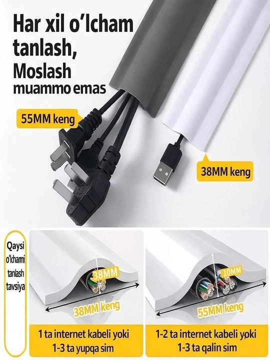 Simlar uchun yashirin kabel kanali o'zi yopishadigan 3 metr
