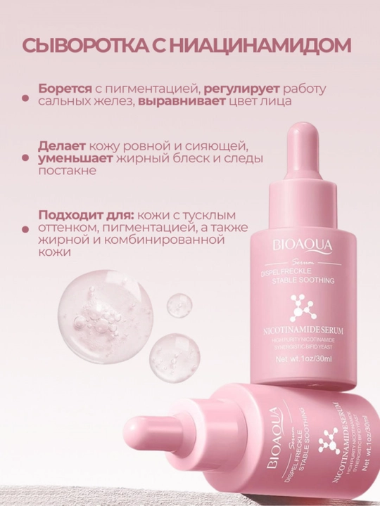 Сыворотка для лица Bioaqua с ниацинамидом от акне, сужение пор и контроль себума, 30 мл