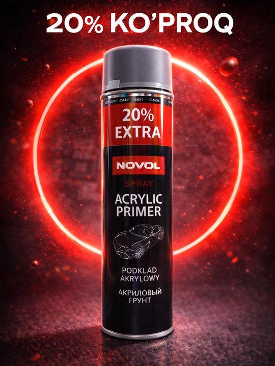 Novol Acrylic Primer akril grunt sprey kulrang aerosol avto uchun, 600 ml - 