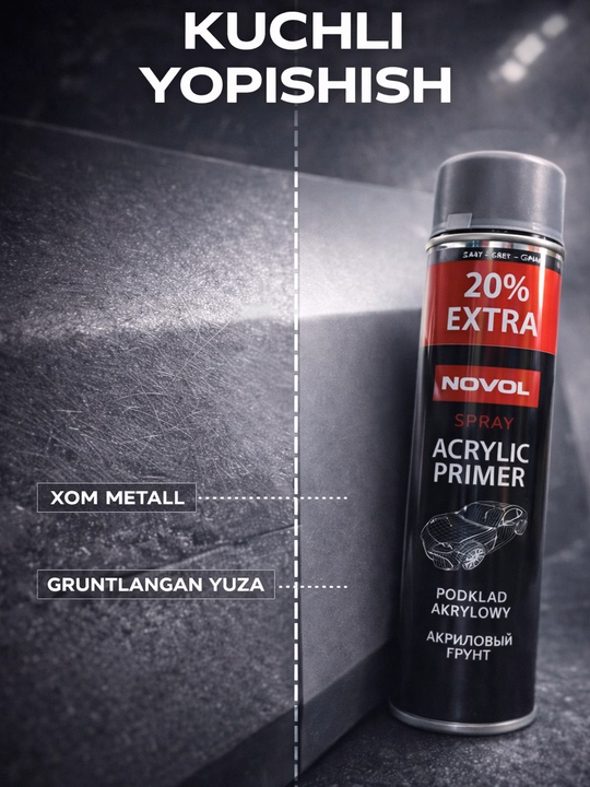 Акриловый грунт спрей NOVOL Acrylic Primer серый аэрозоль для авто, 600 мл
