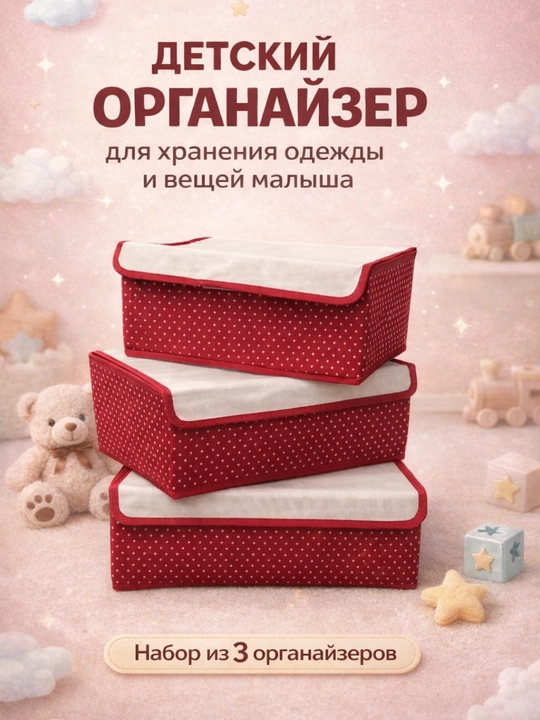 Органайзеры для хранения детских вещей 3 шт набор коробок для белья и носков - 