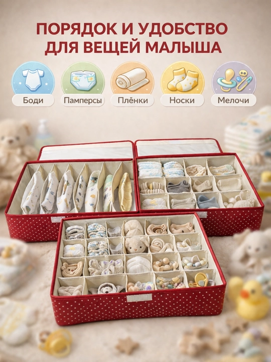 Органайзеры для хранения детских вещей 3 шт набор коробок для белья и носков