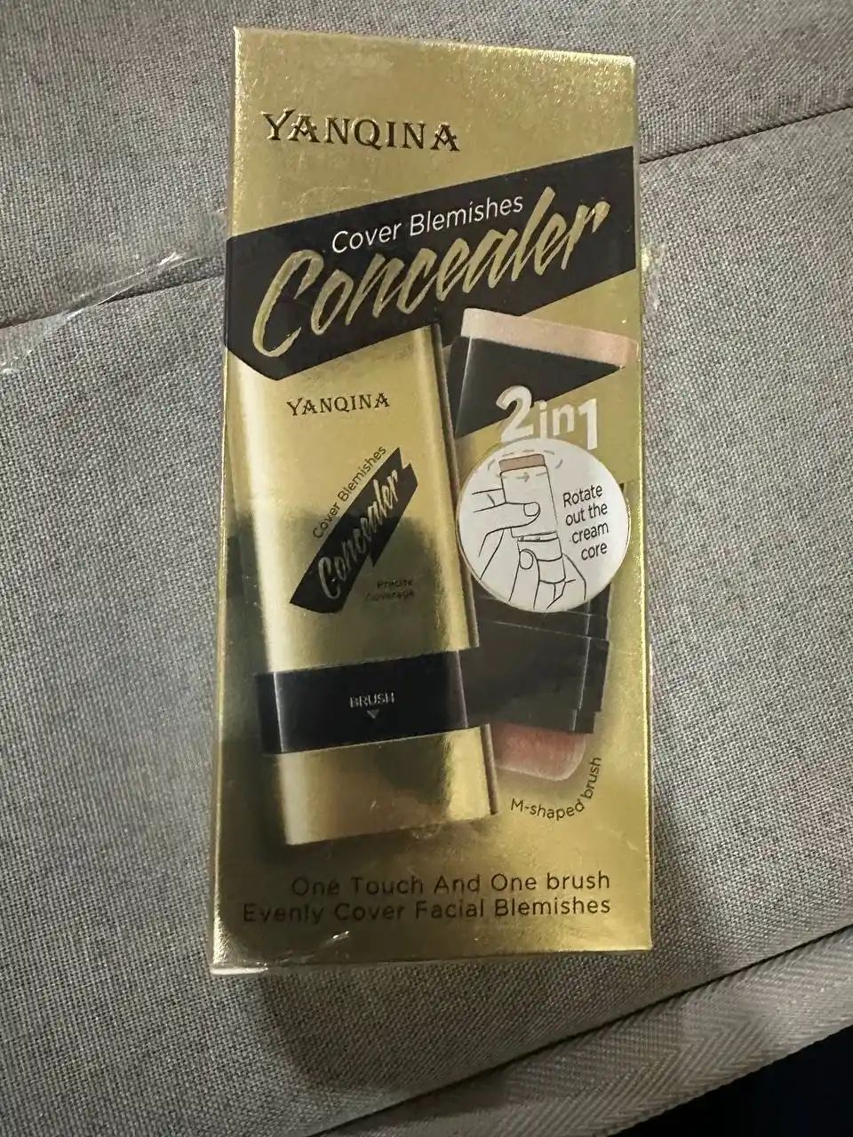 Yanqina Concealer — консилер, тональный крем для лица, 2 в 1, стик и мягкая щёточка, 22 г