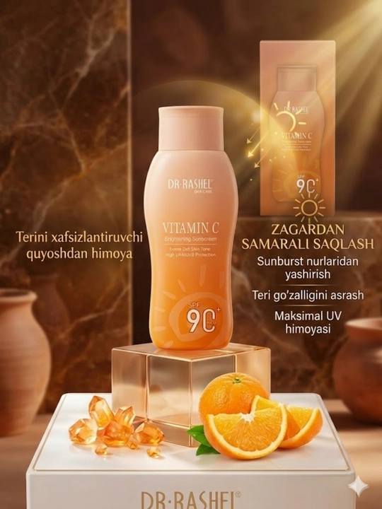 Yuz va tana uchun vitamin C SPF 90 quyoshdan himoyalovchi, namlantiruvchi krem, 100 ml - 