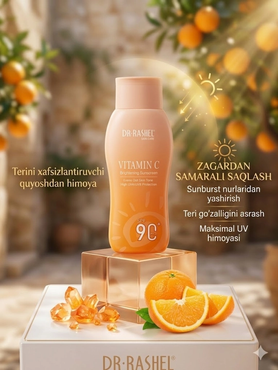 Yuz va tana uchun vitamin C SPF 90 quyoshdan himoyalovchi, namlantiruvchi krem, 100 ml