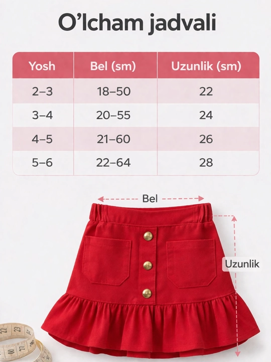Юбка для девочек деним эластичный пояс белая красная 2-6 лет